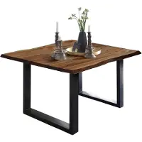 Casa Massiva Baumkantentisch 80x80 cm Mephisto, Akazienholz massiv + nussbaumfarben lackiert, Esstisch mit schwarz lackiertem U-Gestell, Esszimmertisch/Holztisch, Tischplatte 26 mm