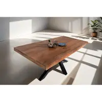 Casa Massiva Esstisch 200 x 100 cm Rio, Esszimmertisch nussbaumfarben, Akazienholz massiv, Spider-Gestell aus Metall Schwarz, gerade Kanten