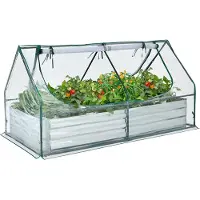 Costway 2 in 1 Hochbeet mit Gewächshaus, Metall Pflanzkasten, PVC-Folie, Blumenbeet mit Zwei Fenstern, Rechteckiges Frühbeet für Blumen, Kräuter im Garten, Terrasse und Balkon, 180x90x91cm, Silber