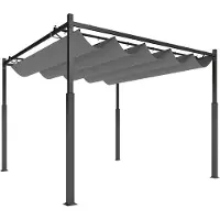 Dopwii Pergola ca. 3x3 m Freistehend Terrassenüberdachung mit Schiebedach, magnetisches Pad, 8 cm Säule UV-beständig