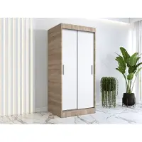 FURMEB Patryk Hojka FurMeb24 Schiebetrenschrank GOLD -90x200cm 2-triger Kleiderschrank Ohne Spiegel, Schiebeschrank-(Sonoma+Weiss)