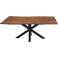 Casa Massiva Esszimmertisch 180x90cm Quincy, echte Baumkante, Akazienholz nussbaumfarben, massiver Baumkantentisch mit Spider-Gestell Mattschwarz