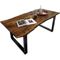Casa Massiva Esszimmertisch 160x85 cm Quinn, echte Baumkante, nussbaumfarben, massiver Esstisch aus Akazienholz, Metallbeine Schwarz, Baumkantentisch