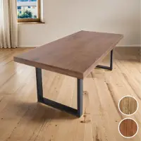 Casa Massiva Esstisch 240 x 100 cm Rio, Esszimmertisch nussbaumfarben, Akazienholz massiv, U-Gestell aus Metall Schwarz, gerade Kanten