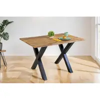 Casa Massiva Esstisch Tiger 140 x 80 cm, Mangoholz massiv & naturfarben, Baumkantentisch mit X-Metallgestell in Schwarz, echte Baumkante, Esszimmertisch in Vintage-Optik