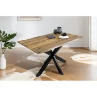 Casa Massiva Esstisch Tiger 140 x 80 cm, Mangoholz massiv & naturfarben, Baumkantentisch mit Spider-Metallgestell in Schwarz, echte Baumkante, Esszimmertisch in Vintage-Optik