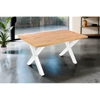 Casa Massiva Esstisch Josy | 160 x 85 cm | Holz Wildeiche-Optik | X-Gestell Metall weiß | 40 mm Tischplatte mit Baumkante | Tisch für Esszimmer & Küche
