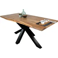 Casa Massiva Esstisch 280 x 100 cm Tim, Baumkantentisch naturfarben, Akazienholz massiv, Spider-Gestell aus Metall Schwarz