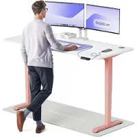 Desktronic HomePro Elektrisch höhenverstellbarer Schreibtisch 180x80cm Rosa/Weiß mit Memory-Funktion, Anti-Kollisions Technologie, USB-A und USB-C-Ladeanschlüssen