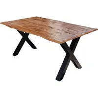 Casa Massiva Esstisch Dora 200 x 100 cm, Mangoholz massiv, lackiert & naturfarben, Baumkantentisch mit X-Metallgestell in Mattschwarz, echte Baumkante, 26 mm