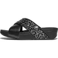 FitFlop Lulu Crystal-Mix Metallic Cross Slides All Black Größe EU 41