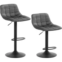 Woltu 2er-Set Barhocker Barstuhl Tresenhocker Bistrohocker mit Rückenlehne, aus Samt und Metall, höhenverstellbar drehbar Dunkelgrau