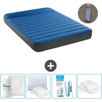 Intex Airbed - Doppelbett - 137 x 191 x 22 cm - Blau - Inklusive Pumpe - Spannbettuch - Küssen - Reperaturset en Kissenschutz