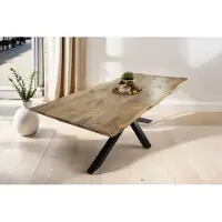Casa Massiva Esstisch Tiger 240 x 100 cm, Mangoholz massiv & naturfarben, Baumkantentisch mit Spider-Metallgestell in Schwarz, echte Baumkante, Esszimmertisch in Vintage-Optik