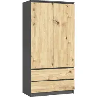 Akord Kleiderschrank S90 Graphitgrau 90 cm 2 Türen 2 Schubladen 4 Ebenen Front Eiche Artisan B90 x H180 x T51 cm