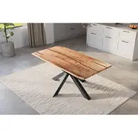 Casa Massiva Baumkantentisch 180 x 90 cm Polly, Epoxidharz-Adern in Schwarz, Akazienholz massiv + naturfarben, Esstisch mit Spider-Eisengestell Schwarz, Tischplatte 26 mm, echte Baumkante