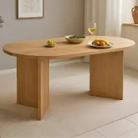Casa Massiva Esstisch Laurie | 160 x 90 cm | Akazienholz massiv | Farbe: Naturfarben | Oval mit gerader Kante | V-Gestell Holz | Esszimmertisch/Küchentisch aus Massivholz