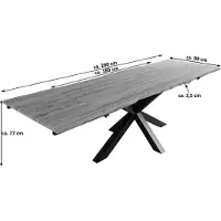 Casa Massiva Baumkantentisch 180 (280) x 90 cm Janosh, Akazienholz massiv & stonefarben, Esstisch inkl. 2 Ansteckplatten 50 x 90 cm, echte Baumkante, Spider-Metallgestell in Schwarz