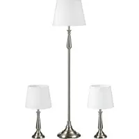 Slyrun Vintage 3-teiliges Lampenset, 2 Tischleuchten + 1 Stehleuchte, 35,5x35,5x146 cm, Silber-Weiß, Retro Beleuchtung für Wohnzimmer