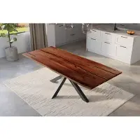 Casa Massiva Baumkantentisch 300 x 100 cm Polly, Epoxidharz-Adern in Schwarz, Akazienholz massiv + nussbaumfarben, Esstisch mit Spider-Eisengestell Schwarz, Tischplatte 26 mm, echte Baumkante