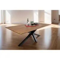 Casa Massiva Esstisch 300x100 cm Abby, Akazienholz massiv + nussbaumfarben, Esszimmertisch mit Schweizer Kante, Spider-Metallgestell Schwarz, massiver Holztisch, Tischplatte 26mm