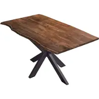 Casa Massiva Esstisch 180x90cm Benni, Akazienholz massiv + nussbaumfarben, echte Baumkante, Baumkantentisch mit Spider-Metallgestell Schwarz, Esszimmertisch mit Tischplatte 26mm