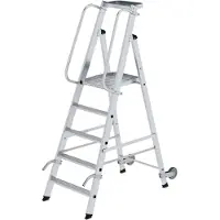 MUNK Günzburger Steigtechnik MUNK Aluminium-Stehleiter mit Rollen und Griff 5 Stufen