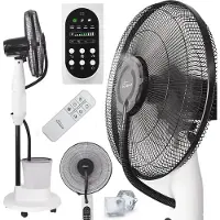 TroniTechnik Standventilator mit Wasser, Ventilator mit Wasserkühlung Sprühnebel Raumbefeuchter 75W