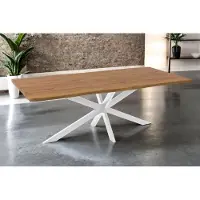 Casa Massiva Esstisch Josy | 220 x 100 cm | Holz Wildeiche-Optik | Spider-Gestell Metall Weiß | 40 mm Tischplatte mit Baumkante | Tisch für Esszimmer & Küche