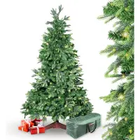 Gartenpirat Künstlicher Weihnachtsbaum BonTree Tanne 210 cm mit Beleuchtung 280 LED warmweiß Komfort-Set Christbaum mit Holzständer und Aufbewahrungstasche