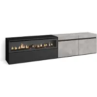 Skraut Home TV-Schrank, Lowboard, 200x35x45cm, Für TV-Geräte bis zu 80", Elektrokamin, Zementgrau und Schwarz