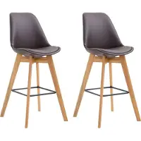DELUKE 2er Set Barhocker GIKAR - Kunstleder Braun 48x56x112 cm | Barstuhl Mit Lehne Tresenhocker Tresenstuhl Kneipenhocker Kneipenstuhl