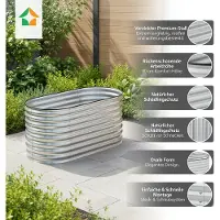 Prestige Home Living Outdoor Hochbeet Stahl Oval S 160 x 80 x 80 Silber