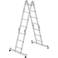 Proregal Vielzweckleiter 4-teilig mit nivello-Traverse und Holzbelag 2x3 + 2x4 Sprossen