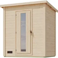 Karibu 38 mm Saunahaus Melo 1 naturbelassen mit Ofen 9 kW integrierte Strg