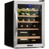 Klarstein Weinkühlschrank, Getränkekühlschrank Schmal, Kühlschrank mit Glastür, Getränkekühlschränke Freistehend, Weinkühlschrank Klein, Weinkühlschränke 1 Zone, UV-Schutz, 4-18 °C, 19 Flaschen