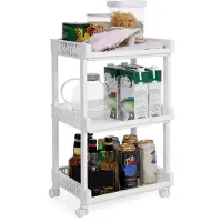 Songmics Servierwagen weiß mit 3 Etagen aus Kunststoff 61 cm hoch Rollwagen Allzweckwagen für Küche Büro Bad KSC03WT