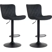 DELUKE 2er Set Barhocker BOZON - Samt Schwarz 48x54x83 cm | Barstuhl Höhenverstellbar Mit Lehne Drehbar Tresenhocker Tresenstuhl Kneipenhocker Kneipenstuhl