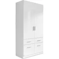 Die Möbelfundgrube Kleiderschrank weiß hochglanz - rauch - 91 cm - CELLE