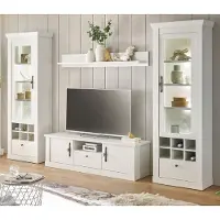 Furn.Design Wohnwand "Fiastra" weiß Pinie Landhaus Wohnkombination 4-teilig, Soft-Close und LED