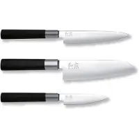 Kai Messer Set Wasabi Black 3 teilig Kochmesser Allzweckmesser Santoku 67-W17