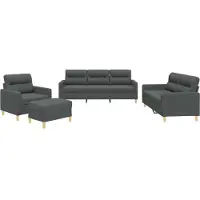 vidaXL 4-tlg. Sofagarnitur mit Kissen Dunkelgrau Stoff
