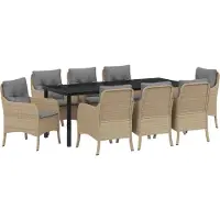 vidaXL 9-teiliges Gartendining-Set mit Kissen Beige Poly-Rattan, Gartenstühle DesignMöbel Neu