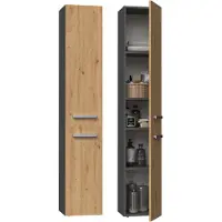 Top E Shop Topeshop NEL II ANT/ART, Graphit, Eiche, Frei stehend, 5 Regale, 2 Tür(en), Partikelbord, Matt