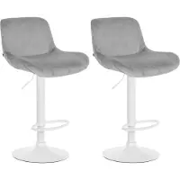 DELUKE 2er Set Barhocker PONOR - Samt Grau 50x50x85 cm Weiß | Barstuhl Höhenverstellbar Mit Lehne Drehbar Tresenhocker Tresenstuhl Kneipenhocker Kneipenstuhl