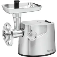 ProfiCook Fleischwolf PC-FW 1173 inkl. 3 Edelstahl-Lochscheiben, Kebbe-und Wurstfülleraufsatz, XXL-Verschlussring, Profi-Metallgetriebe, Vor-und Rücklauffunktion, Edelstahlgehäuse, 2000 Watt, silber