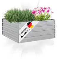 DELUKE Hochbeet für Garten OSKAR Silber | 100x100x45cm | Verzinkter Stahl | Wetterfest | Gartenbeet Kräuterbeet Blumenbeet Beet hoch Frühbeet für Garten Gemüsebeet