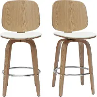 Miliboo - Design-Barhocker drehbar weiß und helles Holz H66 cm (2er-Set) BECK