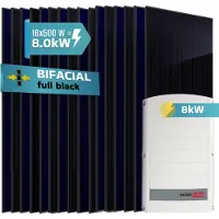 SUNNIVA 8.0 kW Solaranlage, 16x 500 W Solarmodule Fullblack Bifacial, Wechselrichter SolarEdge SE8K (3-phasig)
