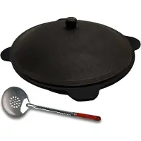 Grillpeter Kazan Gusseisen mit Schaumlöffel usbekischer Kasan 10 Liter